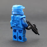 Blue Spartan-V2 custom minifigure rear view with molded BrickForge armor and helmet