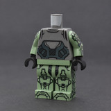Sand green Spartan body with dark gray under-armor torso, studio product photo