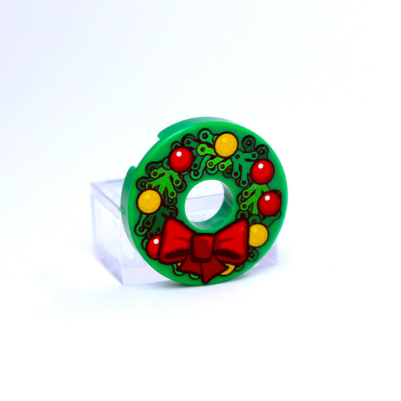2x2 Round - Christmas Wreath - Yellow and Red BallS